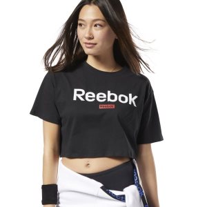 Reebok Training Essentials Linear Logo Crop T Shirt Damen - Schwarz - DE 473-XAH